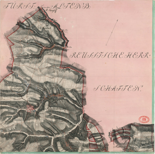 Detailierter alter Stadtplan von Schaffen, Deutschland, der Straßen, Gebäude und Sehenswürdigkeiten mit Textangaben zur Bevölkerung, Dichte und Lage zeigt.