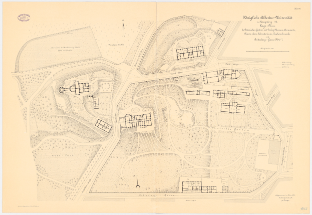 Ein alter Stadtplan von München, Deutschland, mit zahlreichen Gebäuden und begleitendem Text.