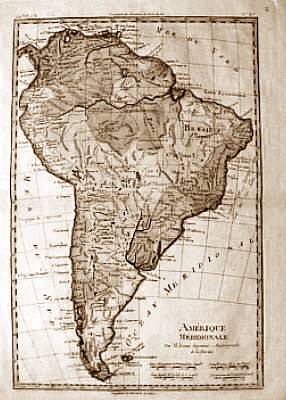 Ein altes Kartenbild von Südamerika mit sichtbaren Provinzen und Text unten.