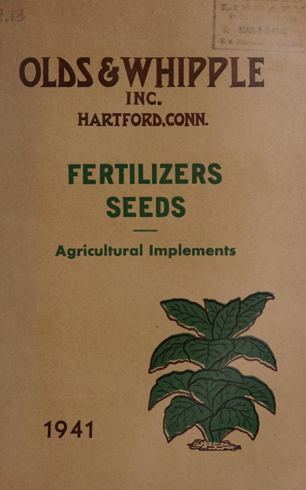 Altes Buchcover mit der Aufschrift "Düngemittel Saatgut Landmaschinen 1941" mit einer Abbildung eines grünen Pflanzen mit Blättern und Stielen, eingerahmt von einem weißen Rand.