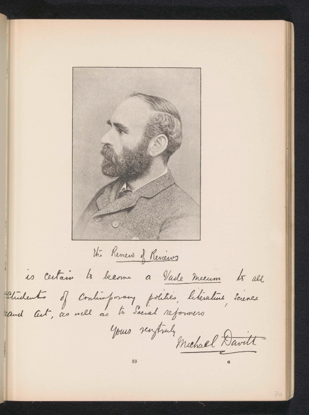 Ein offenes Buch mit dem Titel "Die Rezension der Rezensionen" mit einem Schwarz-Weiß-Foto eines bärtigen Mannes.