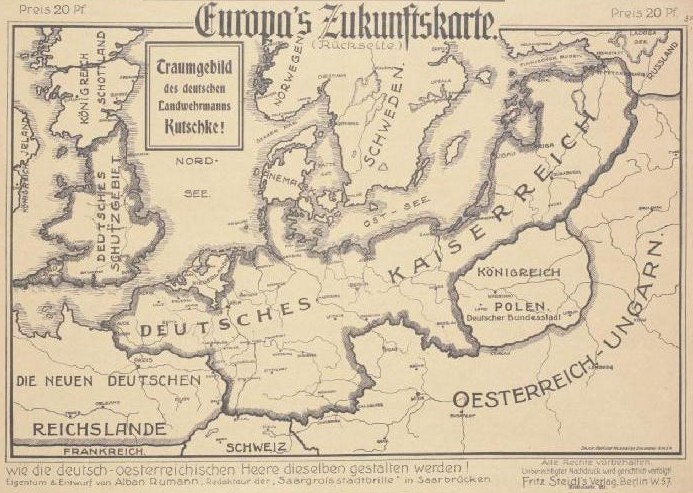 Ein verblasstes frühes 20. Jahrhundert-Karte von Europa mit handgeschriebenen Anmerkungen, die die Grenzen der Europäischen Union veranschaulichen.