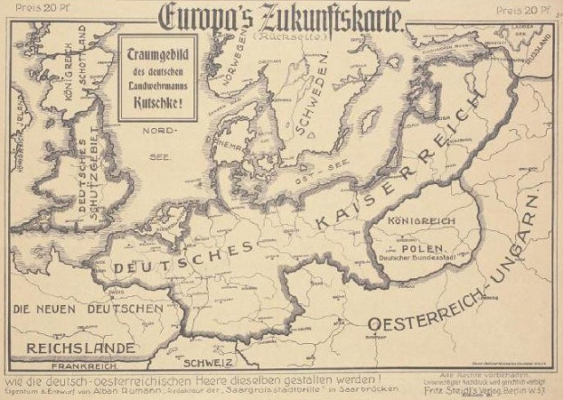 Ein verblasstes frühes 20. Jahrhundert-Karte von Europa mit handgeschriebenen Anmerkungen, die die Grenzen der Europäischen Union veranschaulichen.