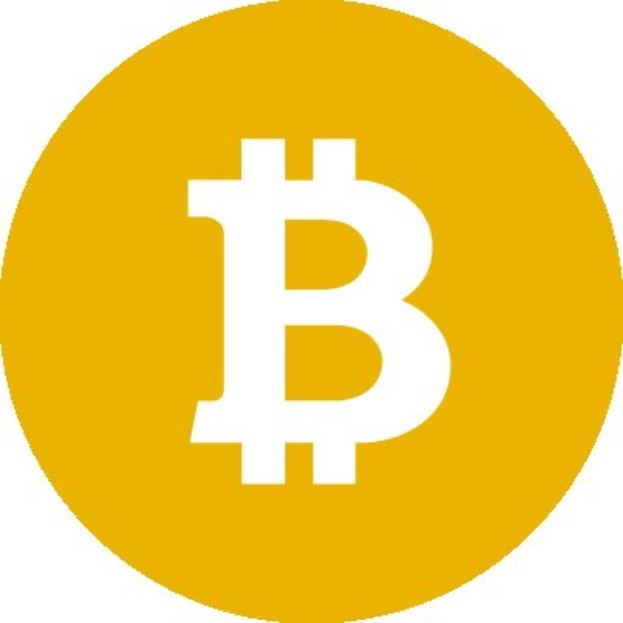 Ein hellgelbes Bitcoin-Symbol in der Mitte auf einem wei├čen Hintergrund.