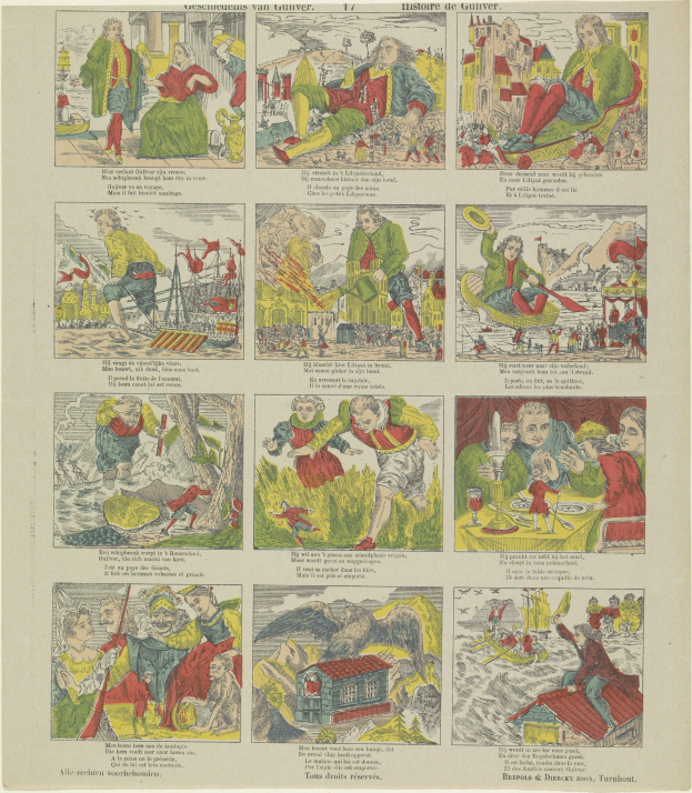 Eine Comic-Strip-Zeichnung mit einer Karikatur eines Mannes im Anzug und einer Frau im Kleid, begleitet von zusätzlichen Bildern und Text auf dem Papier.