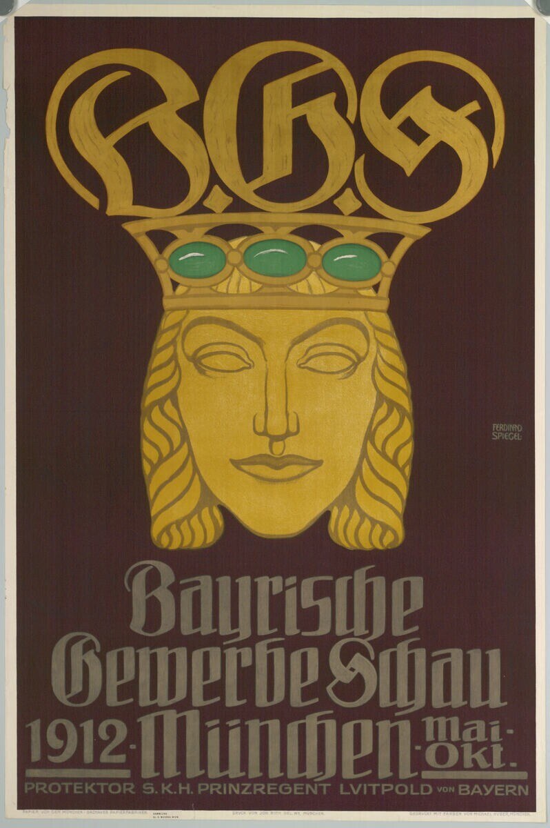 Plakat für das Bayerische Bierfest in München, Deutschland, mit einem gek├äten Gesicht inmitten von Text.