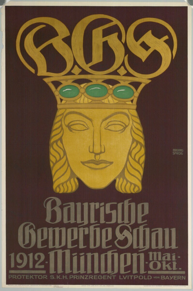 Plakat für das Bayerische Bierfest in München, Deutschland, mit einem gek├äten Gesicht inmitten von Text.