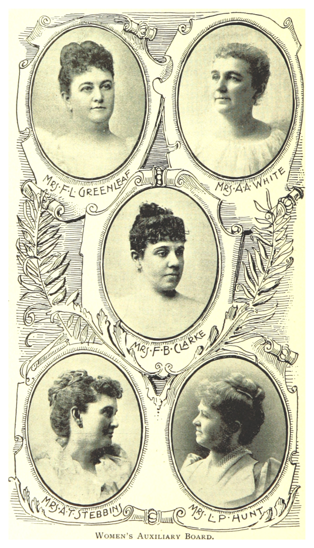 Ein altes Foto von vier Frauen mit verschiedenen Frisuren, jede mit einem menschlichen Gesicht, eingerahmt mit Text.