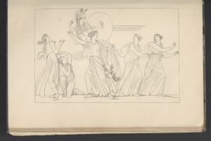 Ein Buchumschlag mit einer leuchtenden Illustration einer Gruppe tanzender Frauen in dynamischen, synchronisierten Posen, mit detaillierter Kleidung und Gesichtsmerkmalen.