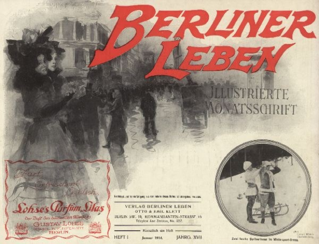 Cover eines alten Buches mit dem Titel 'Berliner Leben' mit einem Foto von Menschen in traditioneller deutscher Tracht, wahrscheinlich im Zusammenhang mit Berlins Geschichte oder Kultur.