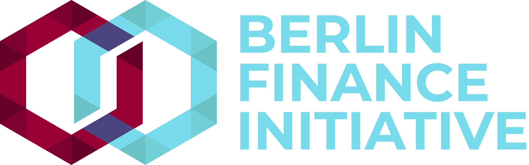 Das Logo der Berlin Finance Initiative zeigt einen blauen Kreis mit einer weißen Umrandung und einem weißen 'B' in der Mitte, umgeben von einem weißen Ring mit einem blau-weißen Karomuster, alles vor einem weißen Hintergrund mit den Worten 'Berlin Finance Initiative' in fetter schwarzer Schrift.
