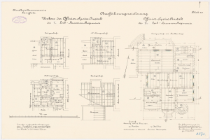 Schwarz-weißer Grundriss des ehemaligen Bundeskanzleramtes mit detaillierter Architekturplanung und Anmerkungen.