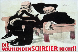 Deutsches Propagandaplakat für die NSDAP, das zwei Männer auf einem Sofa zeigt, mit Text.