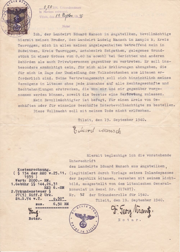 Getippter Brief der deutschen Armee an den Präsidenten der Vereinigten Staaten vom 19. September 1940 auf weißem Papier mit schwarzem Rand und Siegel, geschrieben in schwarzer Tinte.