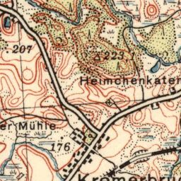 Ein altes topografisches Kartenblatt von Kromerbrücke, Deutschland, mit Text und Zahlen, die verschiedene Standorte angeben.