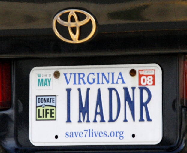 Ein Fahrzeuzeichen und eine Typenschilder mit Text und Zahlen.