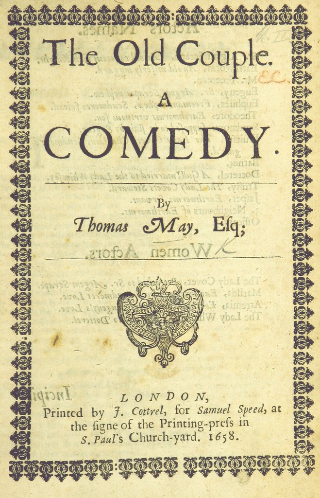 Cover eines alten Buches mit dem Titel "The Old Couple: A Comedy" mit einem Logo auf der Coverseite.