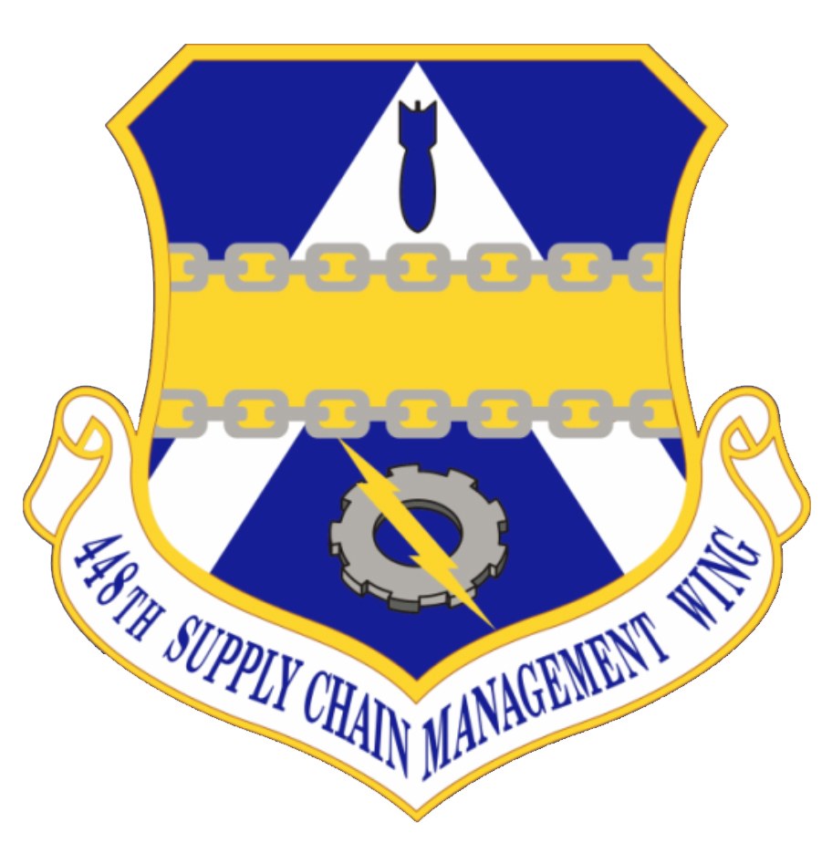 Logo der 48. Versorgungsmanagementstaffel mit einem blauen Schild mit einem weißen Stern, einem weißen Banner mit der Aufschrift "Versorgungsmanagement" in blau und dem Text "48. Versorgungsmanagementstaffel" in schwarz.