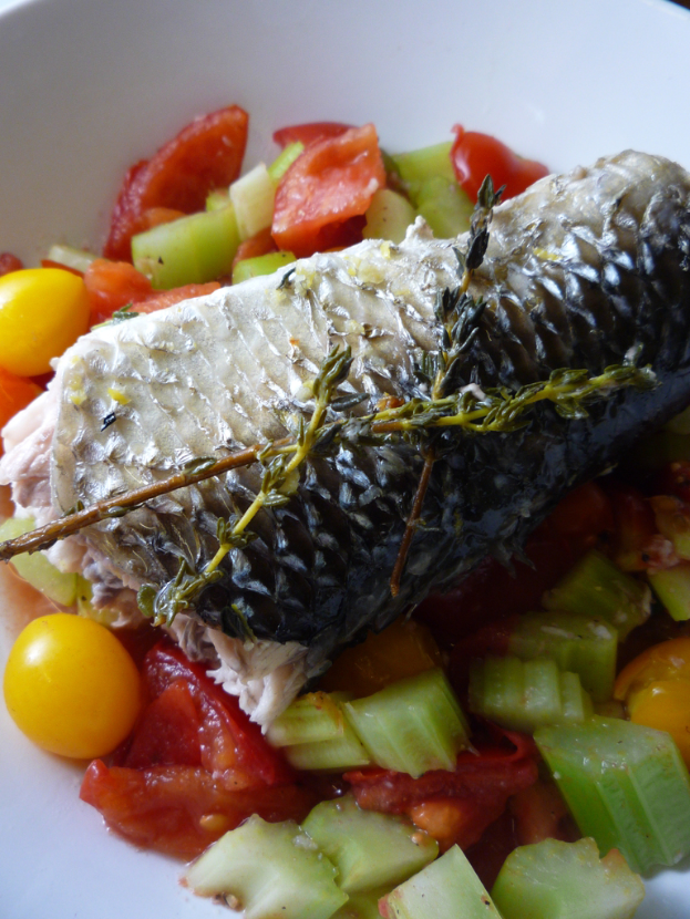 Ein Teller mit verschiedenen Gemüsen und einem Stück Fleisch.